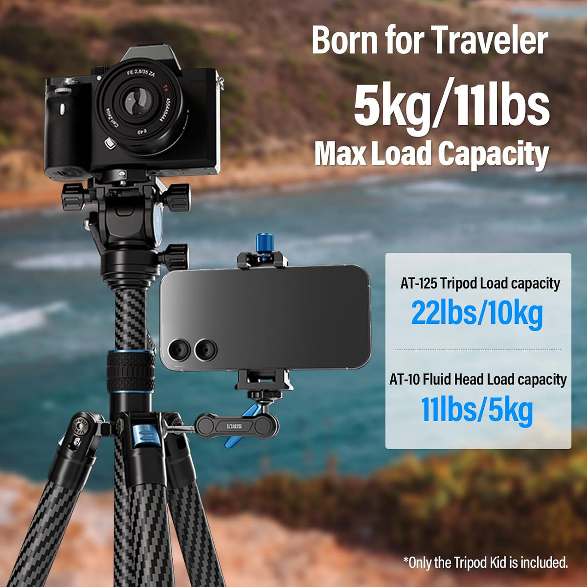 SIRUI Carbon Fiber Tripod Lightweight 2lbs with Panoramic Fluid Head, 59.8” Compact Camera Tripod Quick Release Leg Setup, Reversible Center Column, Reverse Folding Legs, Max Load 11lbs - Traveler X