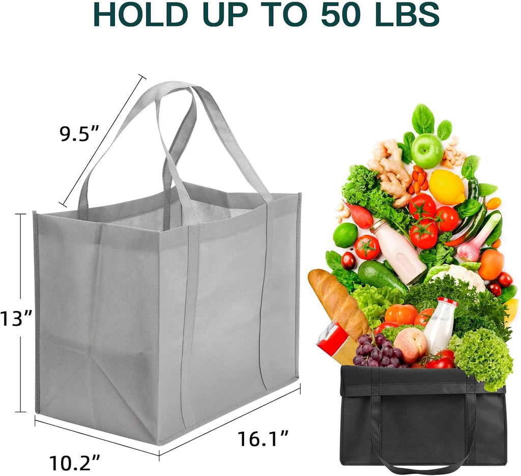 HECTOLIFE 20-Pack Reusable Grocery Bags，Large Washable Foldable Shopping Bags，Heavy Duty Tote Bags with Reinforced Handles