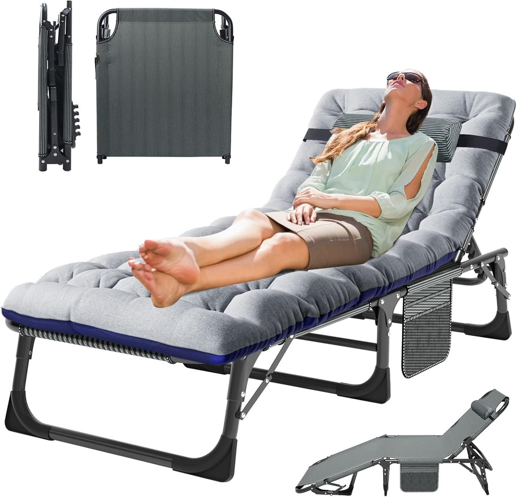 MOPHOTO Folding Lounge Chair, 5-Position Chaise Lounge with Padded Cushion