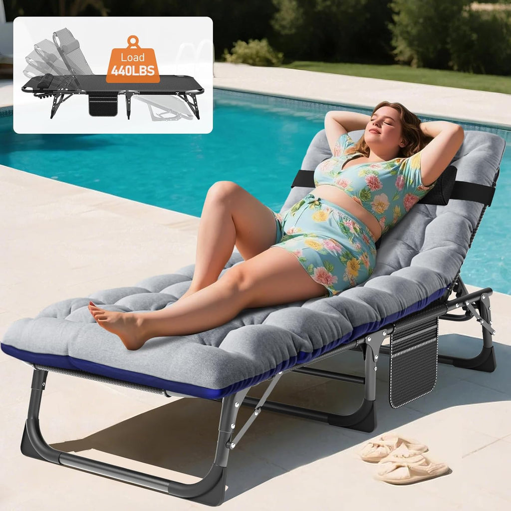 MOPHOTO Folding Tanning Chair, 5-Position Chaise Lounge with Face Hole