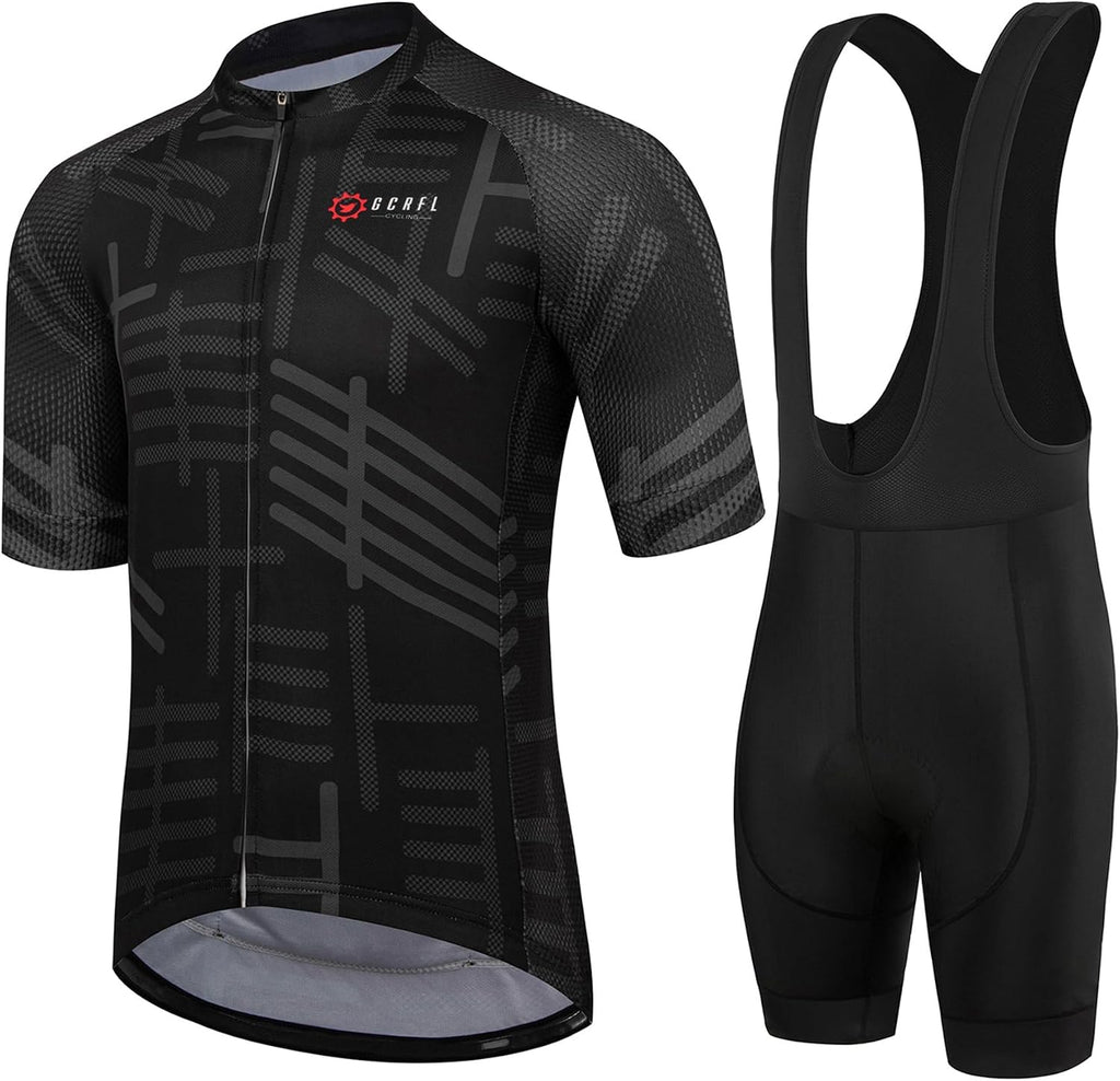 GCRFL Men's Cycling Jersey Set Road Bike Shorts Sleeves Jersey Zipper Pokcet Bib Shorts with Padded, Cycling Clothing kit Men
