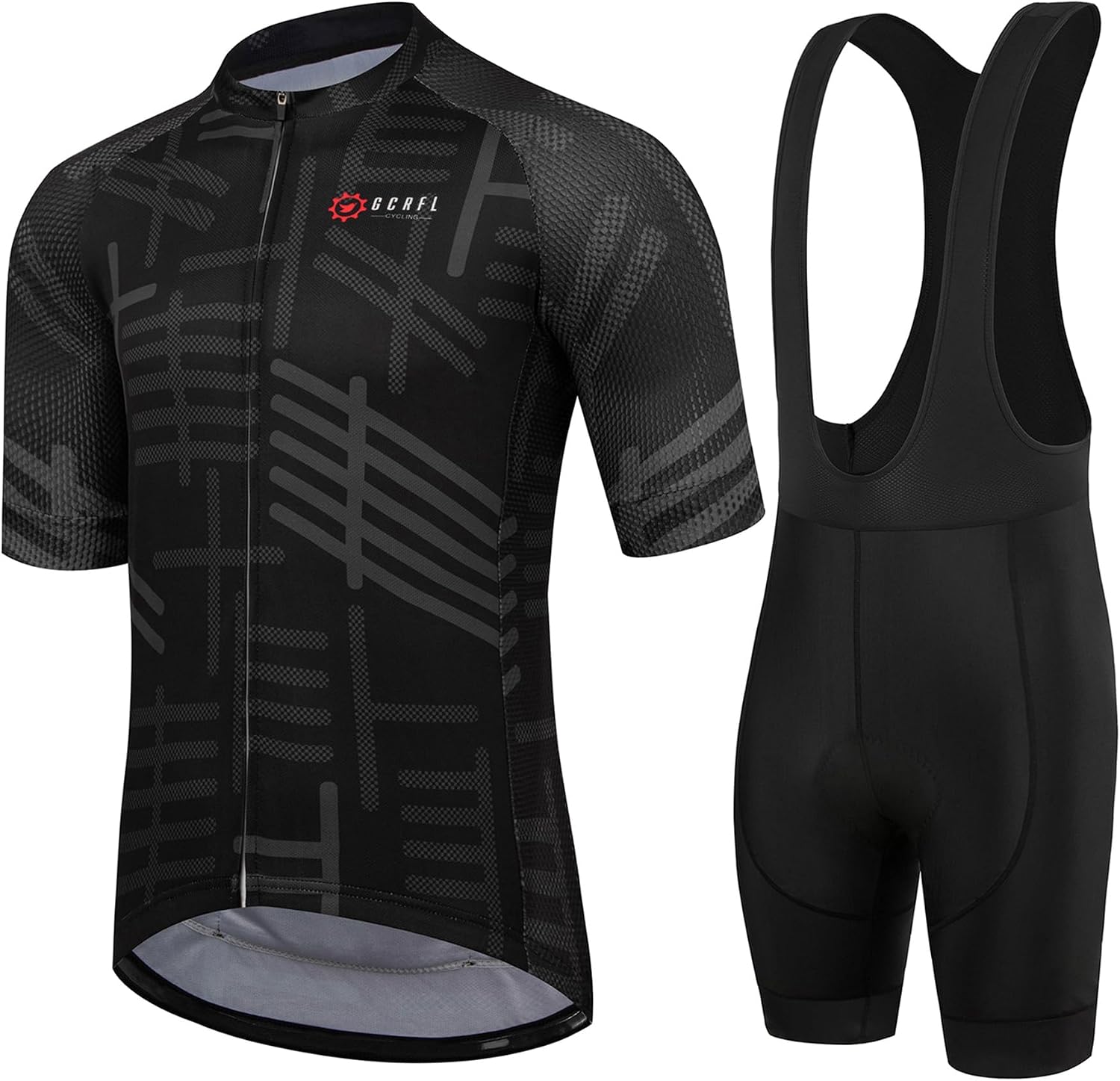 GCRFL Men's Cycling Jersey Set Road Bike Shorts Sleeves Jersey Zipper Pokcet Bib Shorts with Padded, Cycling Clothing kit Men