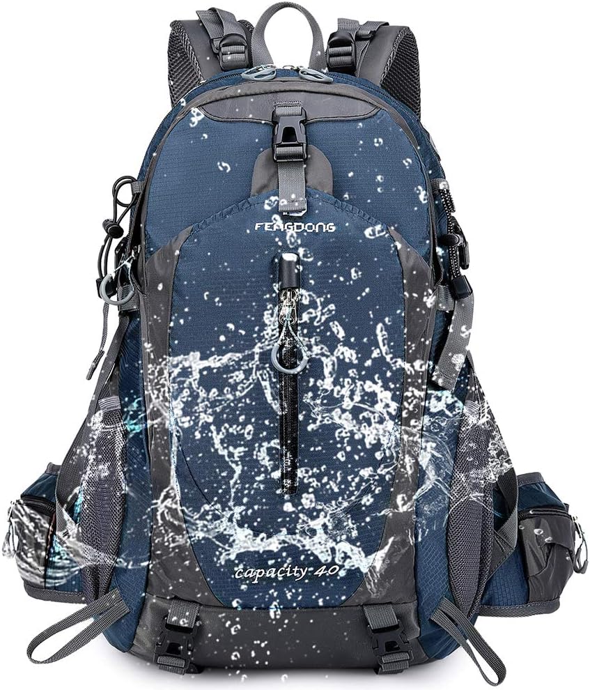 FENGDONG 40L Waterproof Lightweight Outdoor Daypack Hiking,Camping,Travel Backpack for Men Women Blue