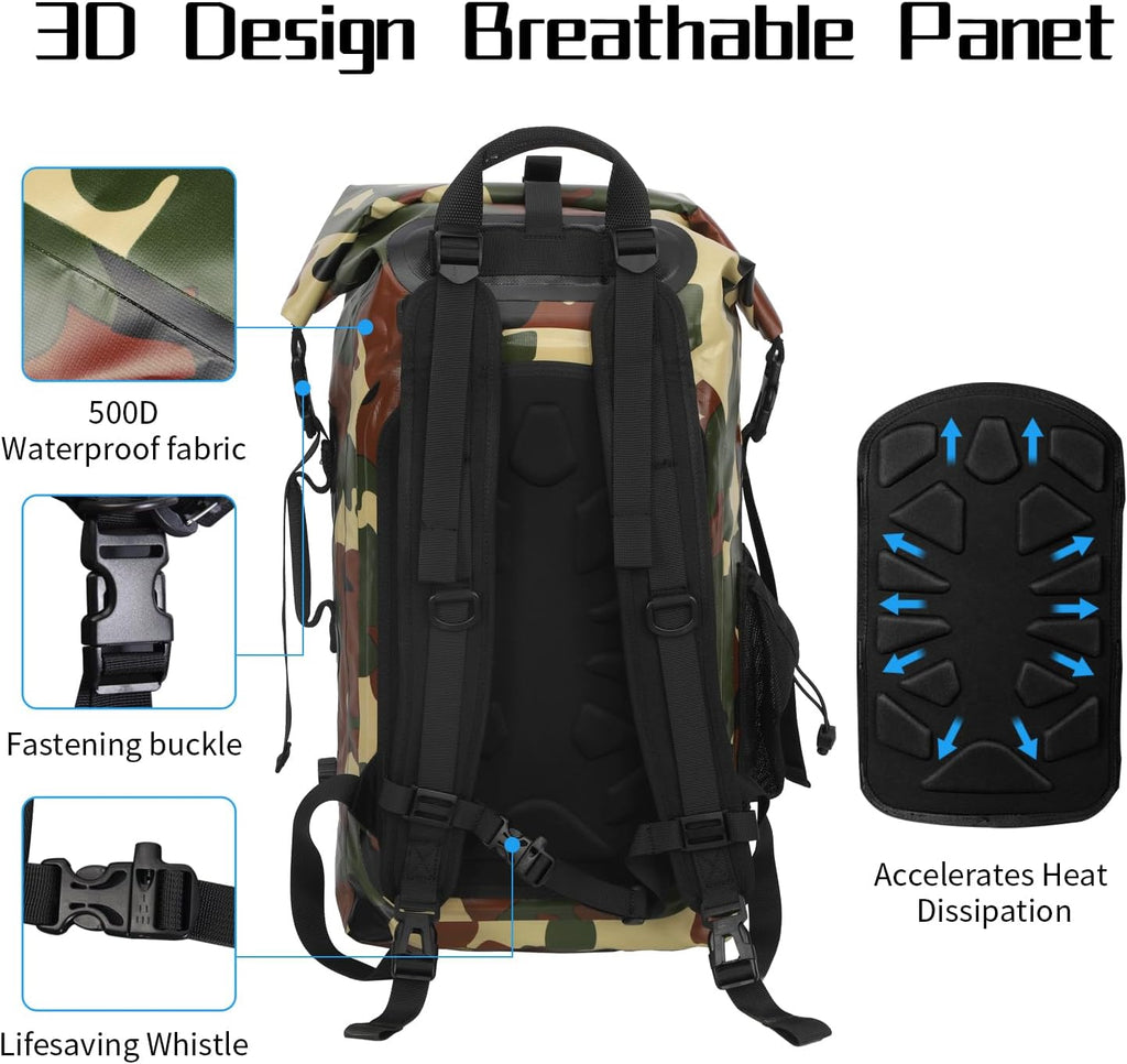 Waterproof Backpack for Men and Women - Roll-Top Floating Dry Bag Backpack for Kayaking, Rafting, Boating, Beach (Black)