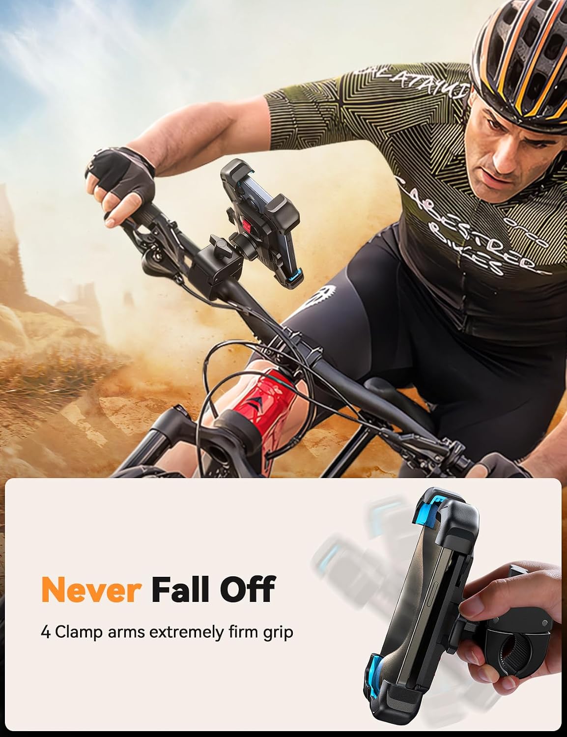 JOYROOM Motorcycle Phone Mount, [1s Auto Lock][100mph Military Anti-Shake] Bike Phone Holder for Bicycle, [10s Quick Install] Handlebar Phone Mount, Compatible with iPhone, Samsung, All Cell Phone