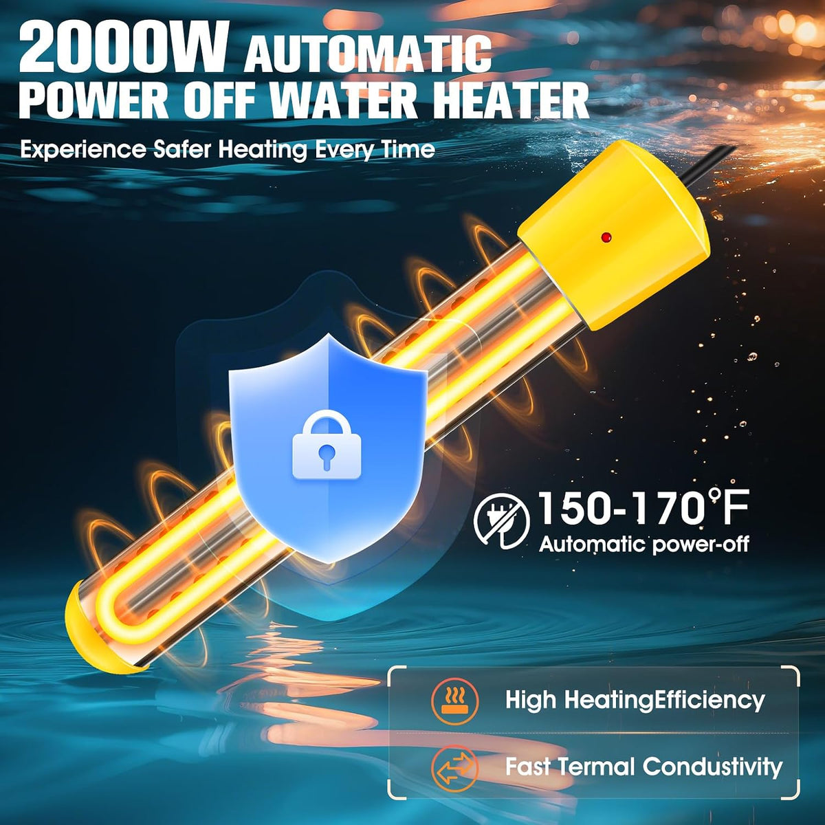 FizZeal Portable Camping Shower with 2000W Auto-Off Heater