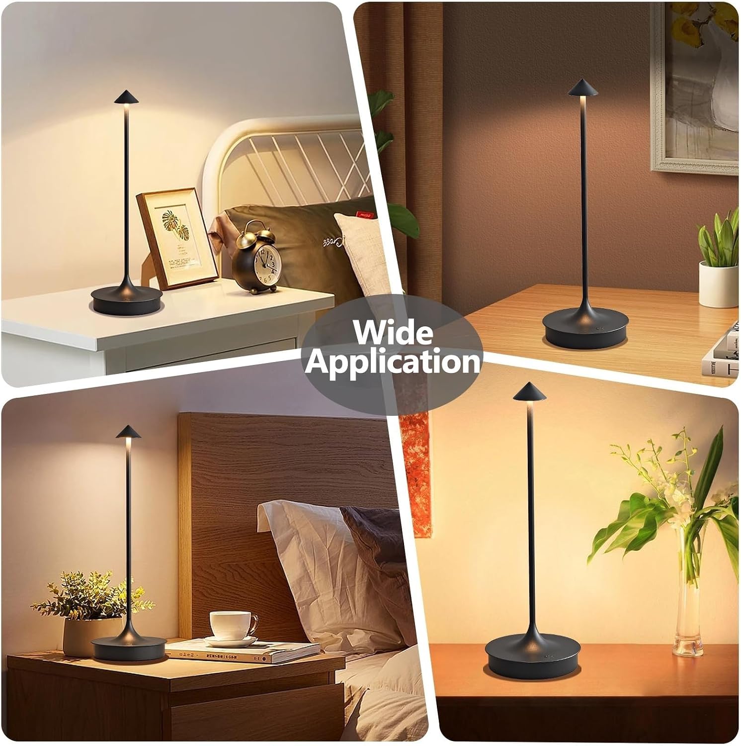 Cordless Table Lamps Rechargeable, Black 2PC