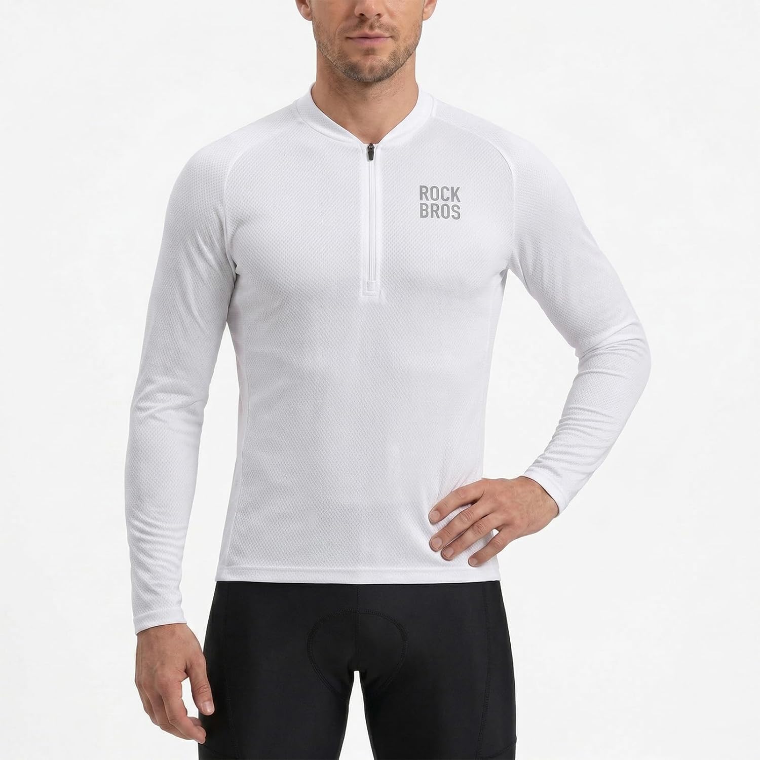 ROCKBROS Men's Long Sleeve Cycling Jersey Breathable Lightweight Bike Shirt Moisture Wicking Reflective 3 Pockets Half Zip