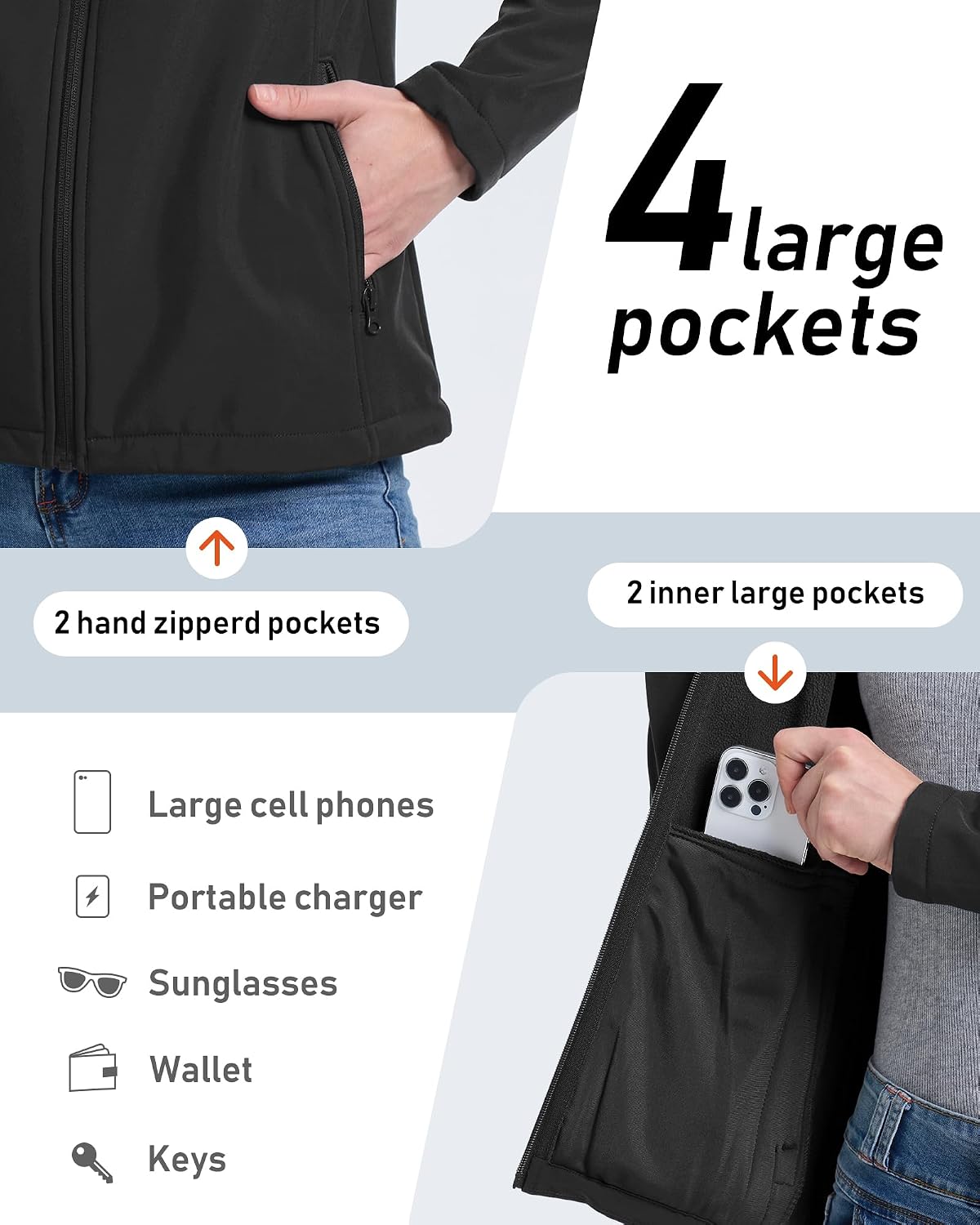 33,000ft Women's Waterproof Softshell Jacket Lightweight Fleece Lined Coat