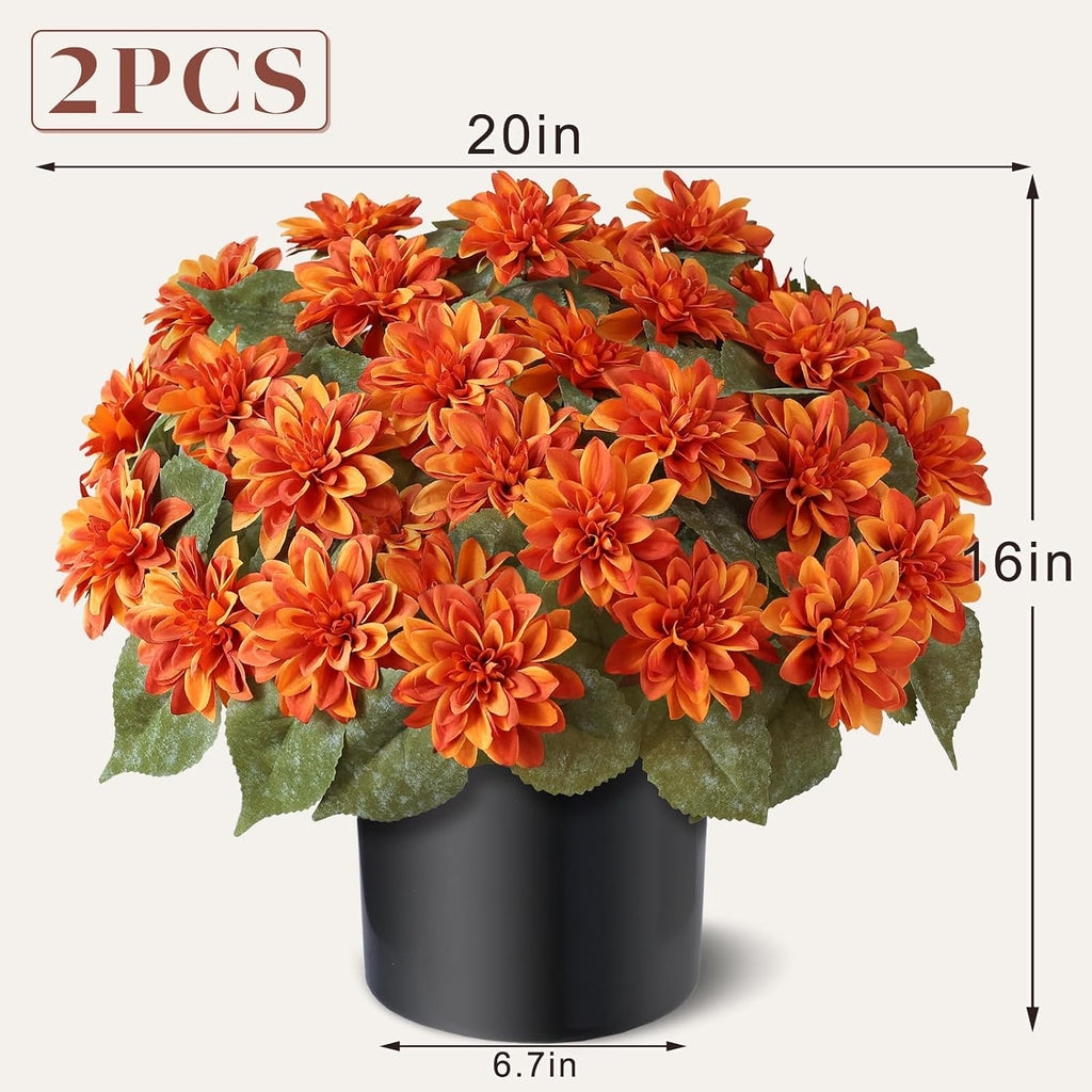 2 Set Fall Artificial Dahlia Topiary Ball Trees for Front Porch (Orange)