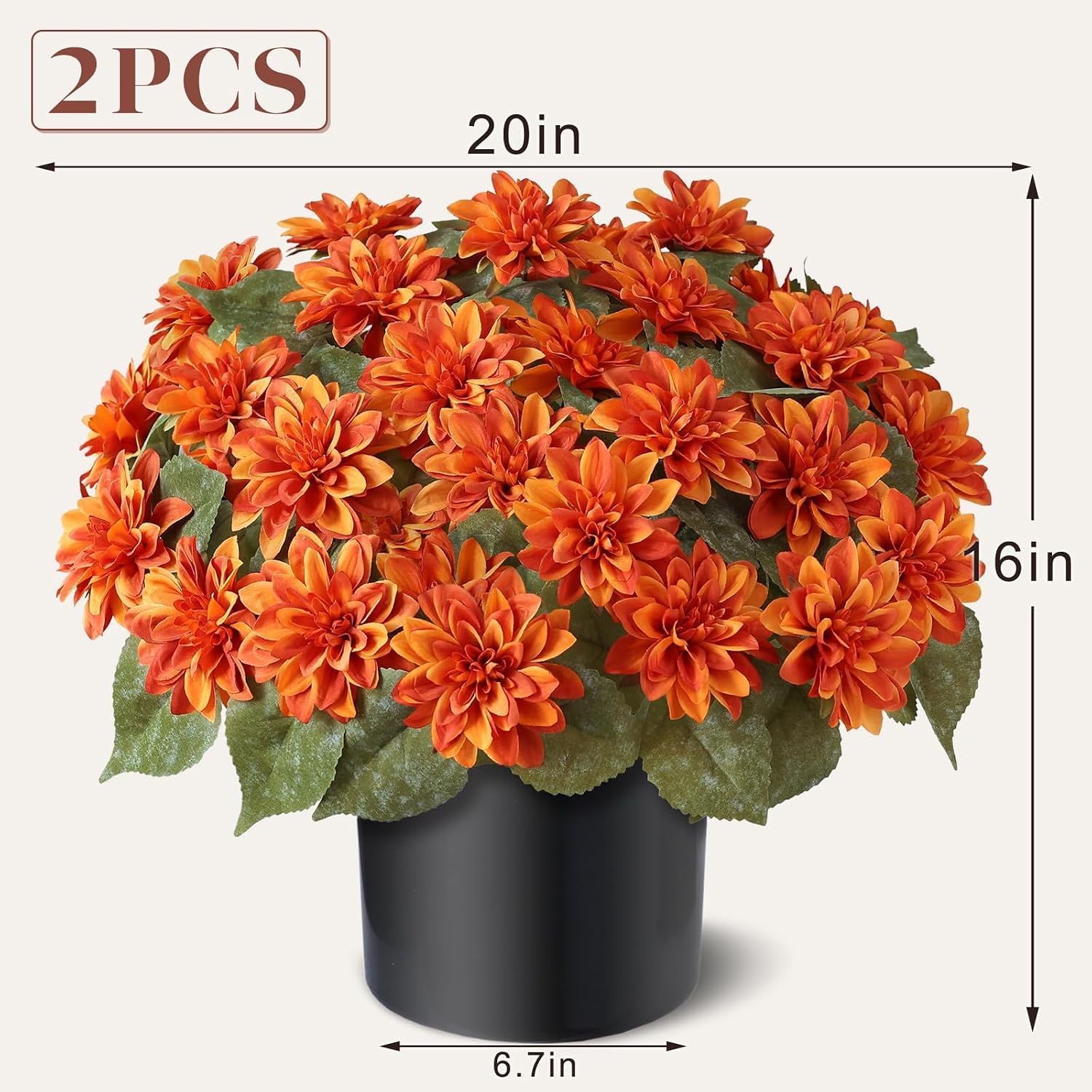 2 Set Fall Artificial Dahlia Topiary Ball Trees for Front Porch (Orange)