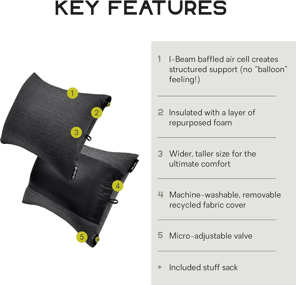 NEMO Equipment Fillo King Luxury Camping Pillow - Black Pearl/Birch Bud