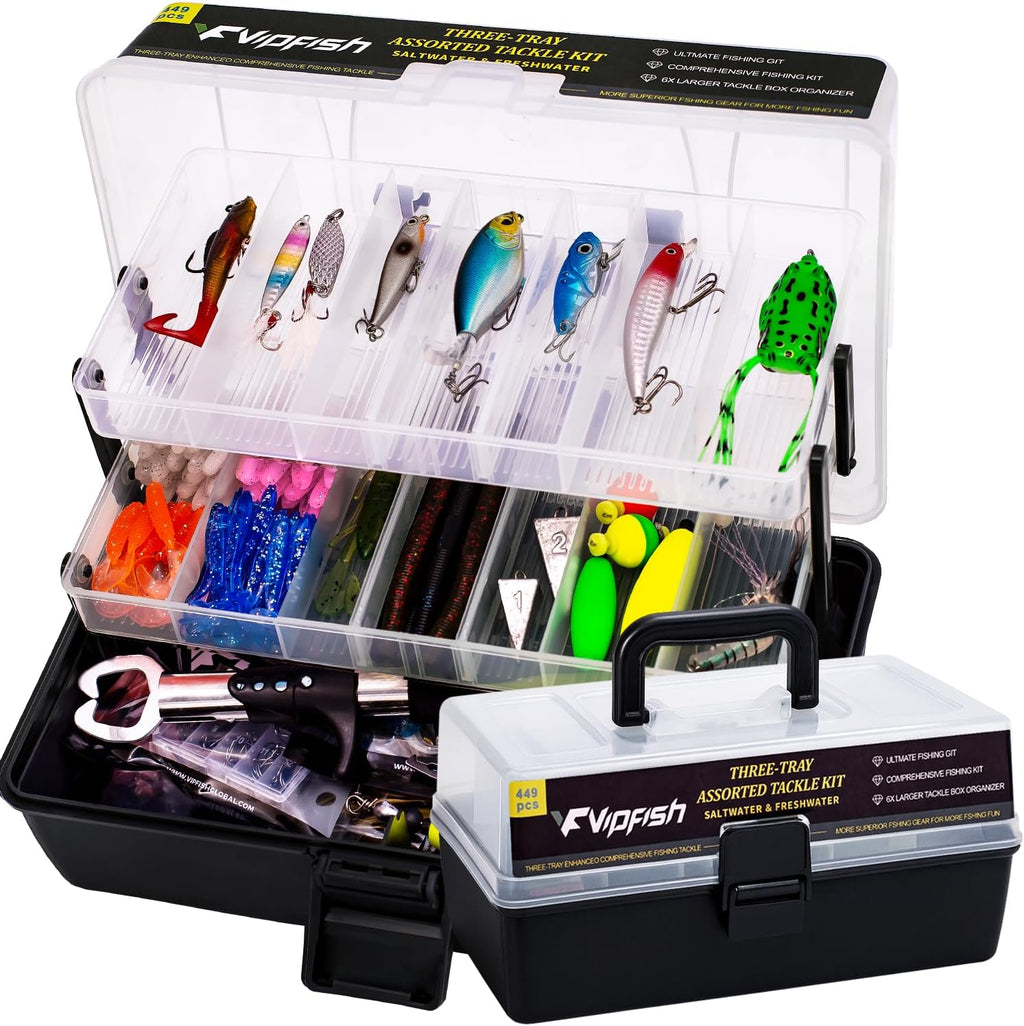 Large 3-Layer Fishing Tackle Box Lures with Tackle Included 448 Pcs