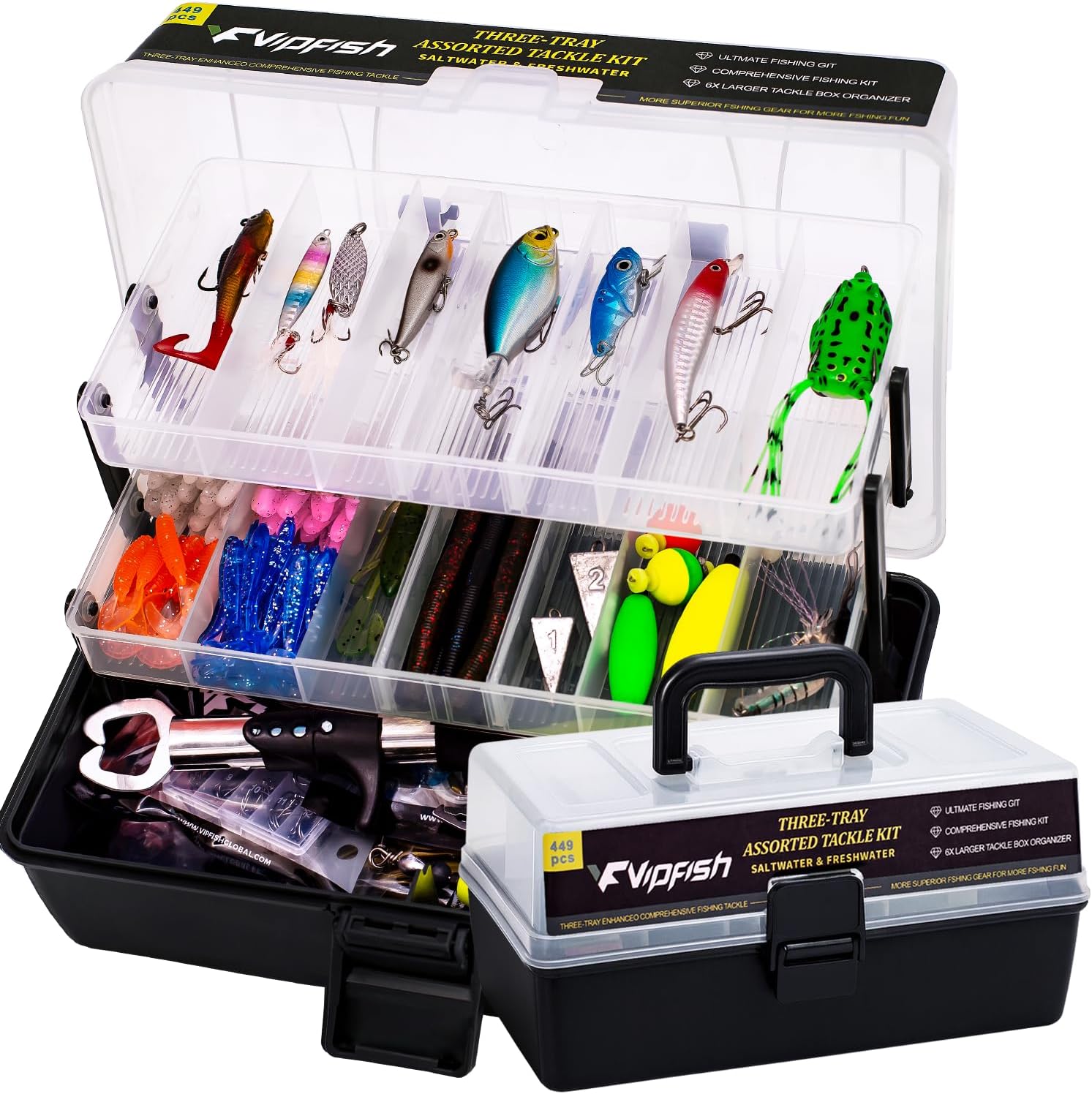Large 3-Layer Fishing Tackle Box Lures with Tackle Included 448 Pcs