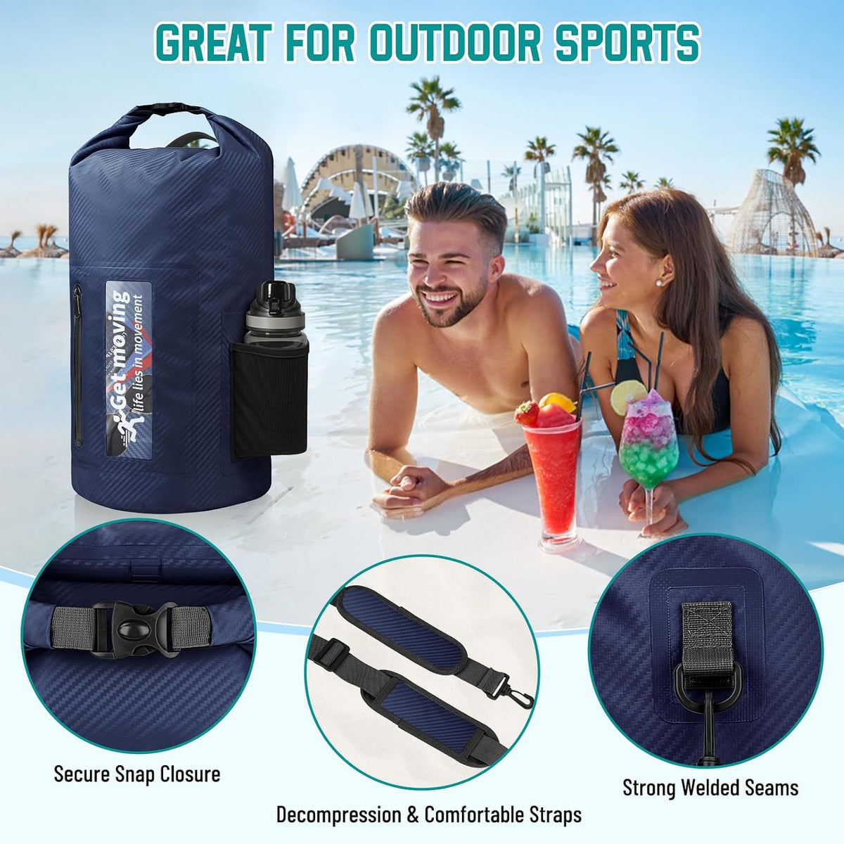 BKNOOU Dry Bag Waterproof for Kayaking, Roll Top Backpack for Women Men