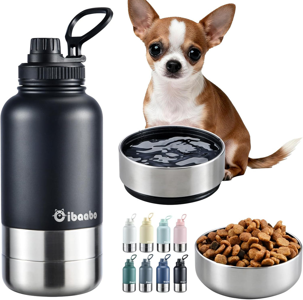 Cibaabo Insulated Dog Water Bottle 32oz Keep Water Cool with 2 Bowls