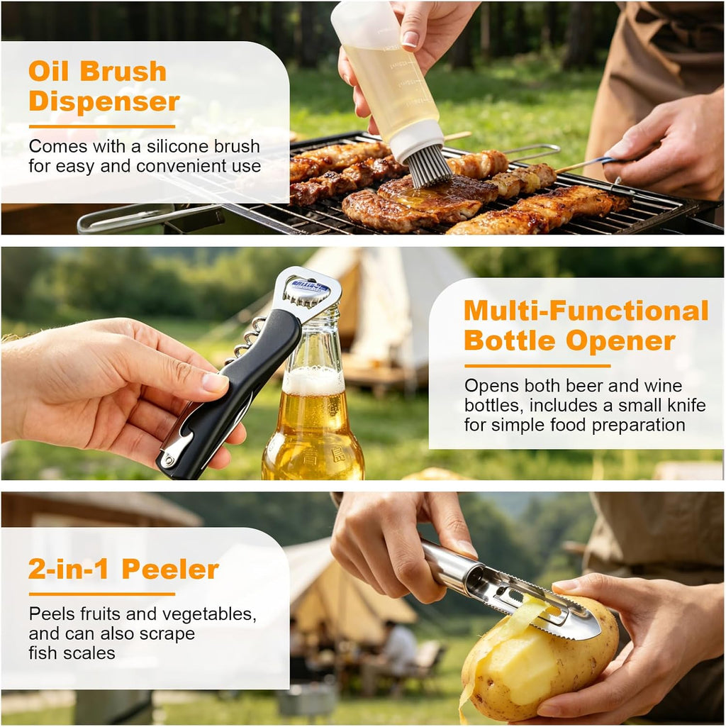 Camping Utensil Set 18 Pcs, Camping Cooking Set with Storage Bag