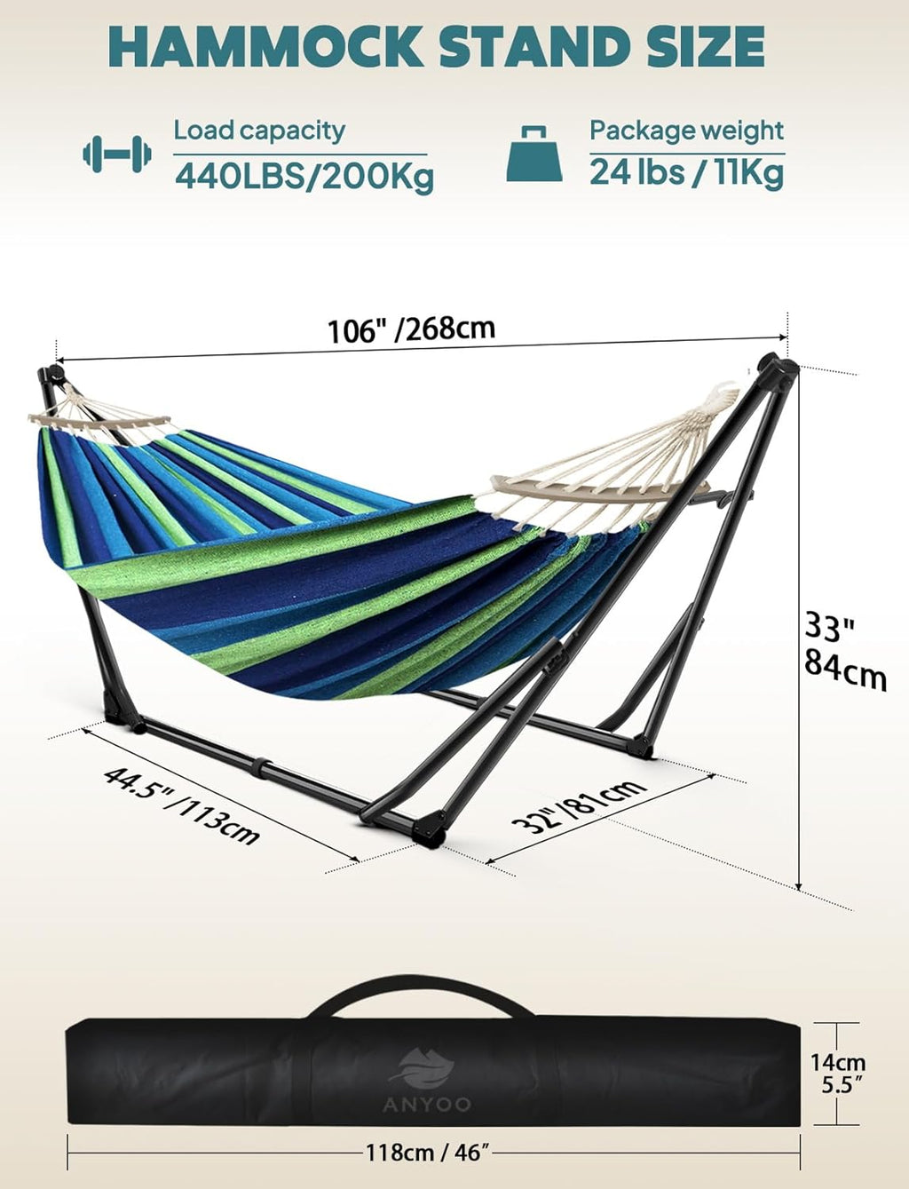 ANYOO 2-in-1 Hammock & Chair Stand with Collapsible Steel Frame & Carry Bag