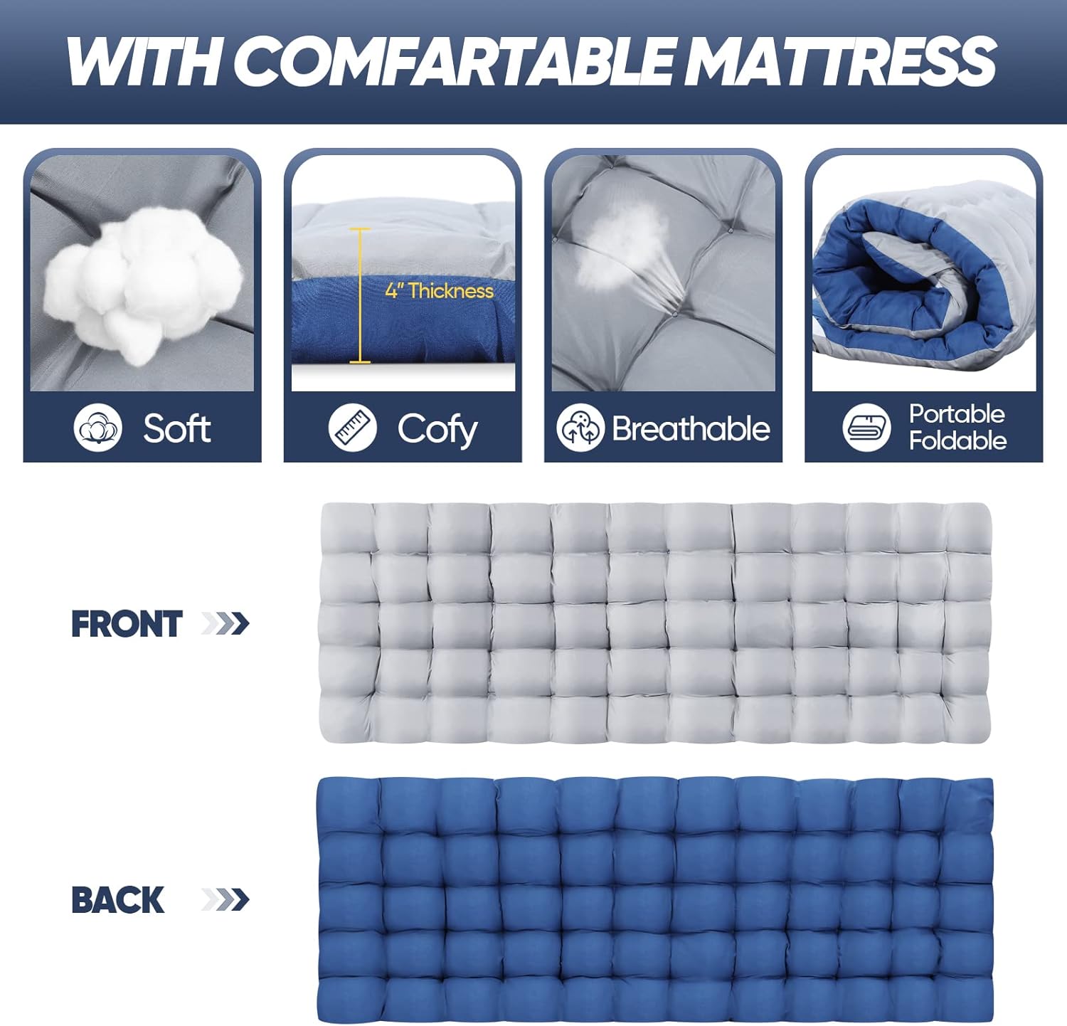 Portable Camping Cot with Mattress, Sleeping Bed,Single Lounge Chaise