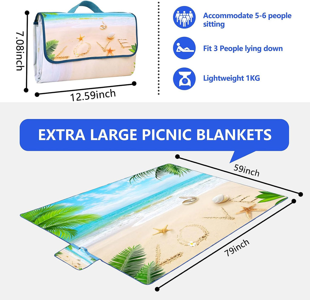 DanCoom Picnic Blanket, Foldable Waterproof Sand Mat, Extra Large Picnic Blanket Outdoor Picnic Mat Beach Blanket for Park Grass Camping Hiking Travel Family Concerts