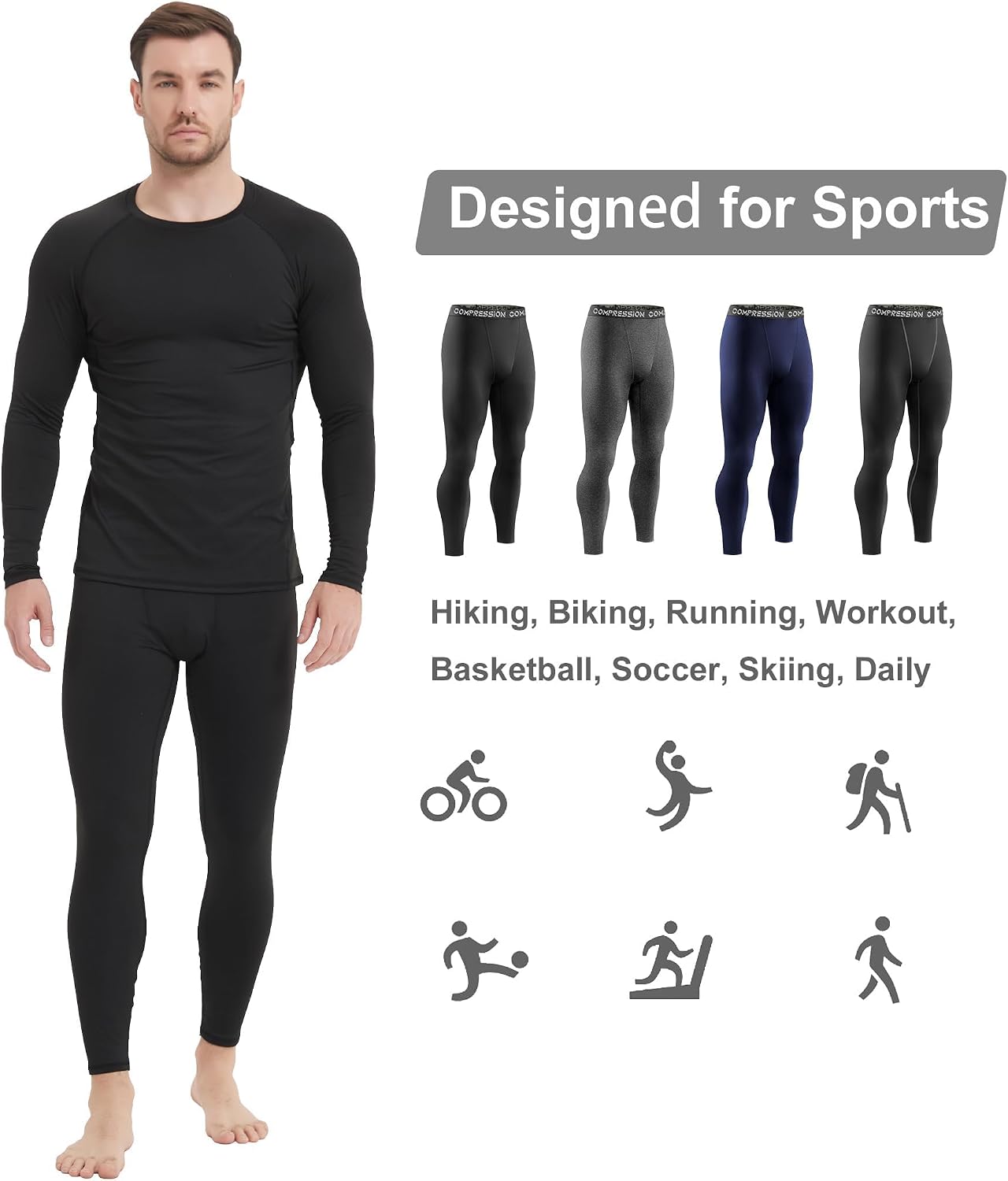 Dalavch 4 Pack Men's Thermal Compression Pants Fleece Lined Leggings
