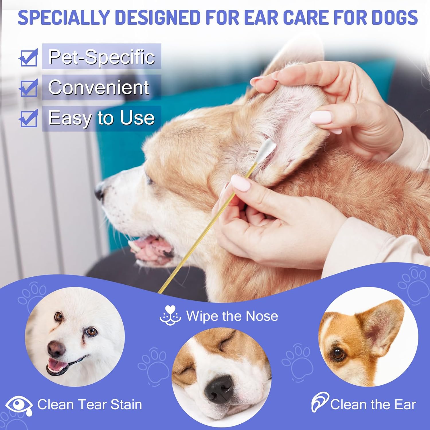 200PCS Large Cotton Swabs in Storage Box, 6 Inch Dog Ear Swabs