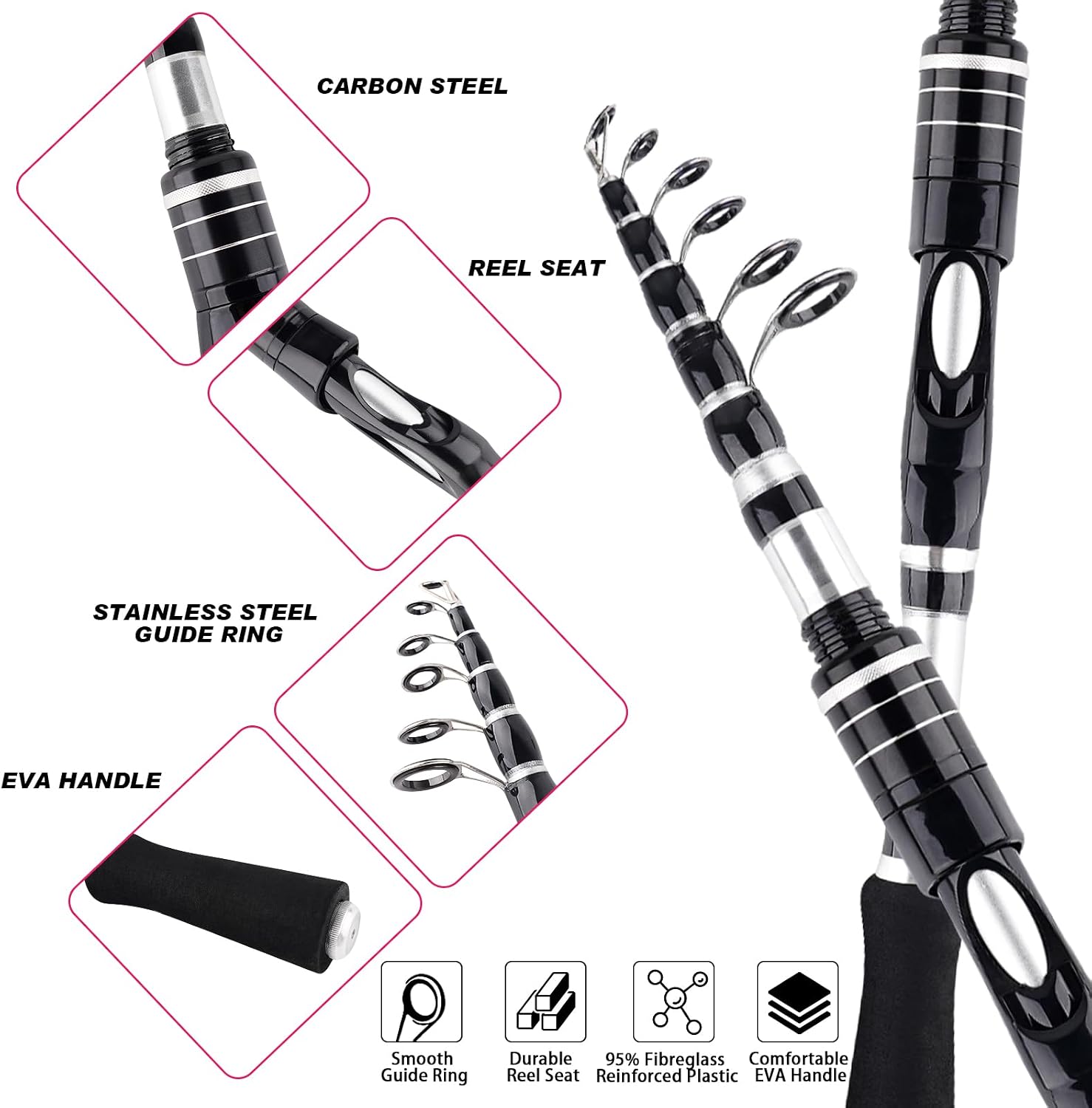 2PCS Telescopic Fishing Rods and Reels Combo Set Portable Fishing Pole