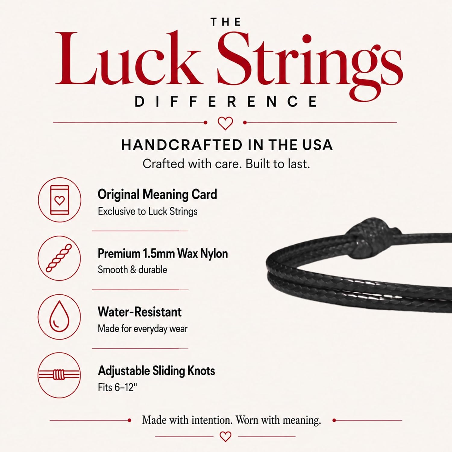 Wax Nylon Cord Bracelet for Men Women, Adjustable Waterproof String Jewelry
