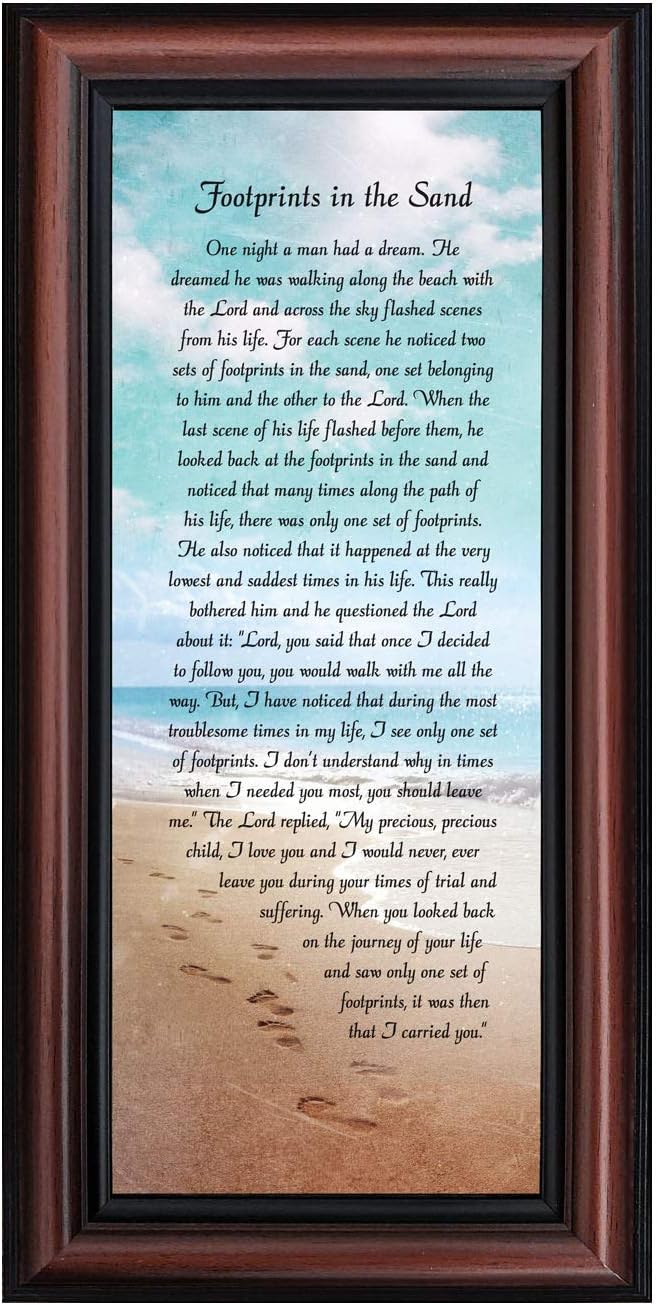 Footprints in the Sand Inspirational Wall Art, Beach Decor, Christian Gifts for Women and Men, Christian Wall Decor, Get Well Soon, Encouraging Scripture Wall Art, Framed Sympathy Gift 7349W