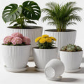 RooTrimmer Multi Size Plastic Plant Pots 6 Pack, Drain Holes, Saucers,White