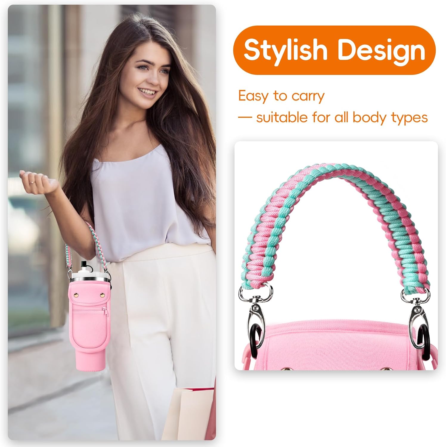 AceTreker Water Bottle Carrier Bag with Phone Pocket for Stanley 40/30 oz Tumbler Neoprene Insulated Mug Sleeve Pouch with 2 Pockets & Adjustable Strap & Straw Cover for Stanley Cup Accessories