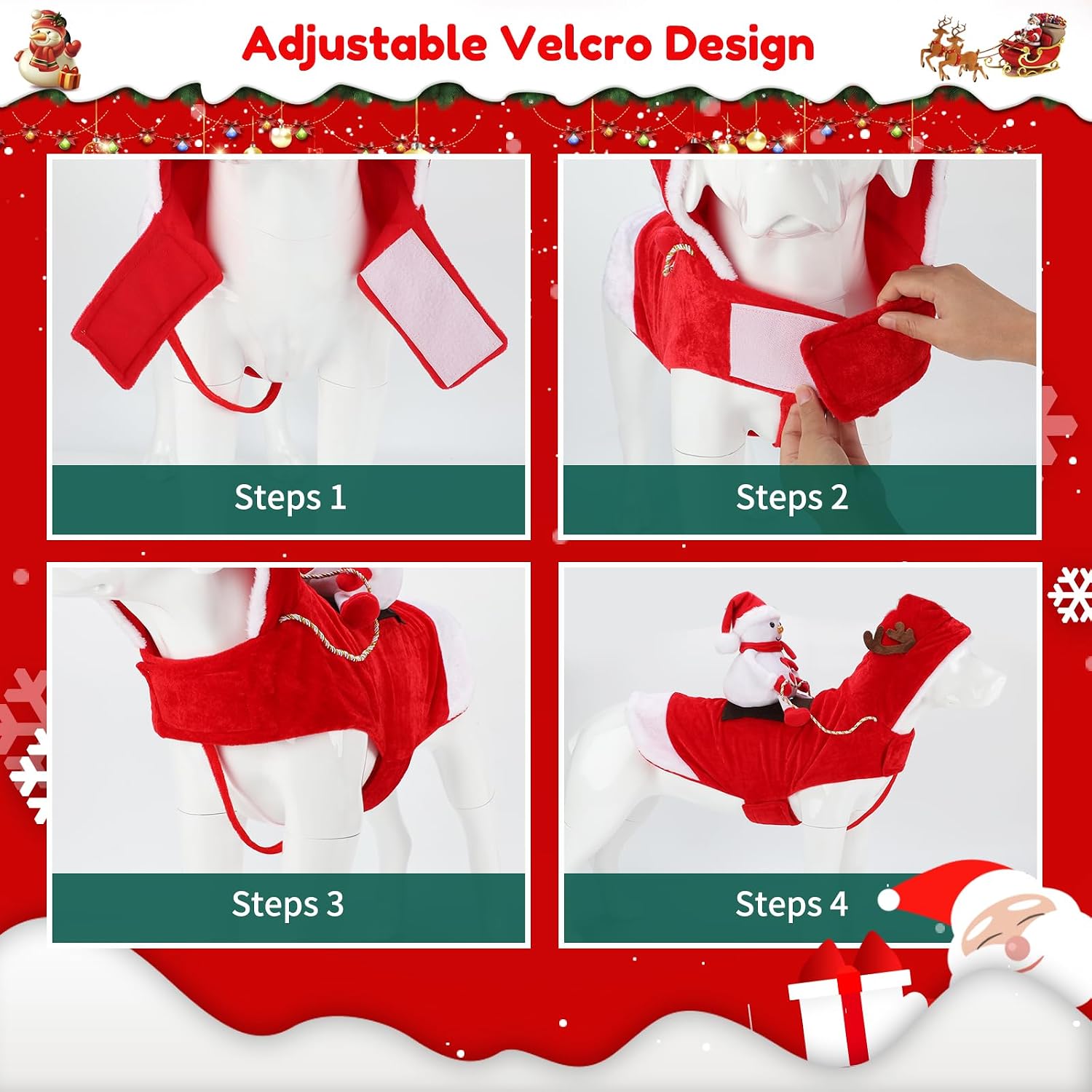 BWOGUE Santa Dog Costume, Dog Christmas Outfit, Santa Rider Costume, Size L