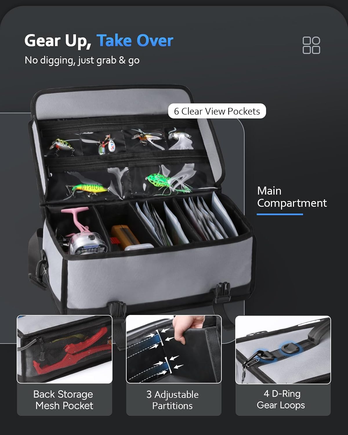 Soft Plastic Bait Storage Tackle Bag with 20 Clear Bait Pouches