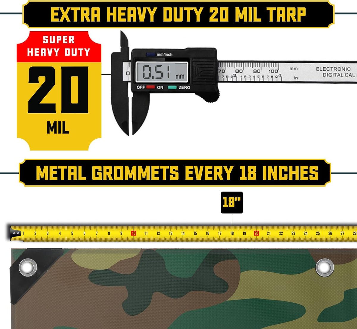Core Tarps Extreme Heavy Duty 20 Mil Tarp Cover, Waterproof, UV Resistant, Rip and Tear Proof, Poly Tarpaulin with Reinforced Edges for Roof, Camping, Patio, Pool, Boat (Camouflage/Green 12′ X 12′)