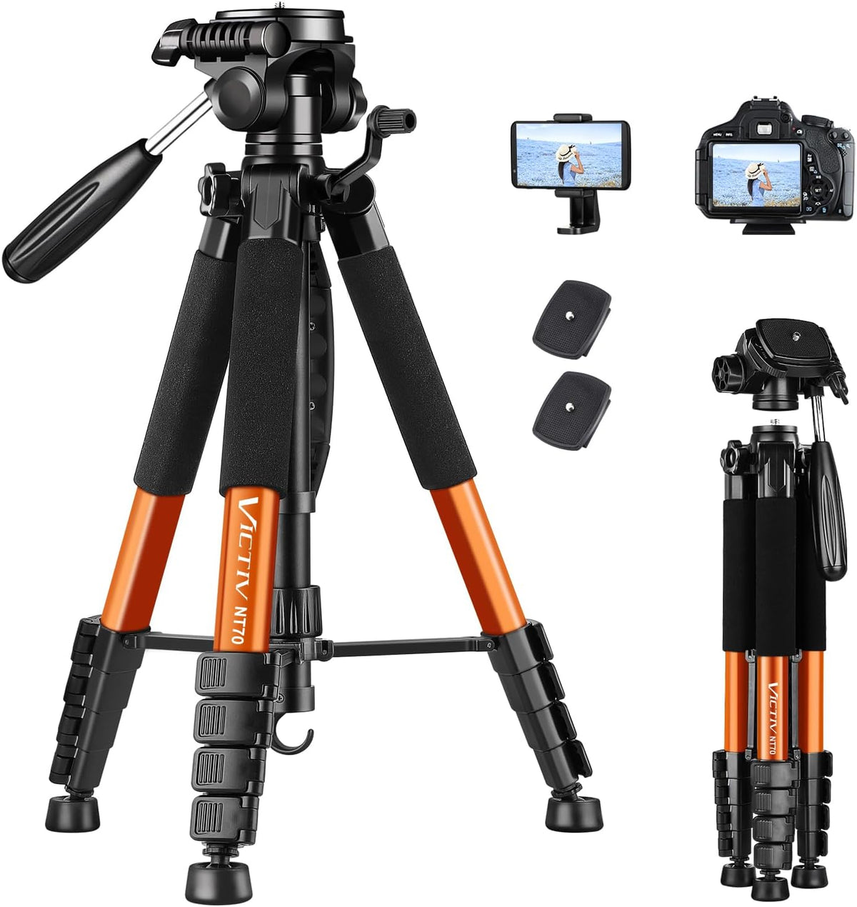 Victiv Tripod, 74” Camera Tripod for Cell Phone with Phone Holder, Orange