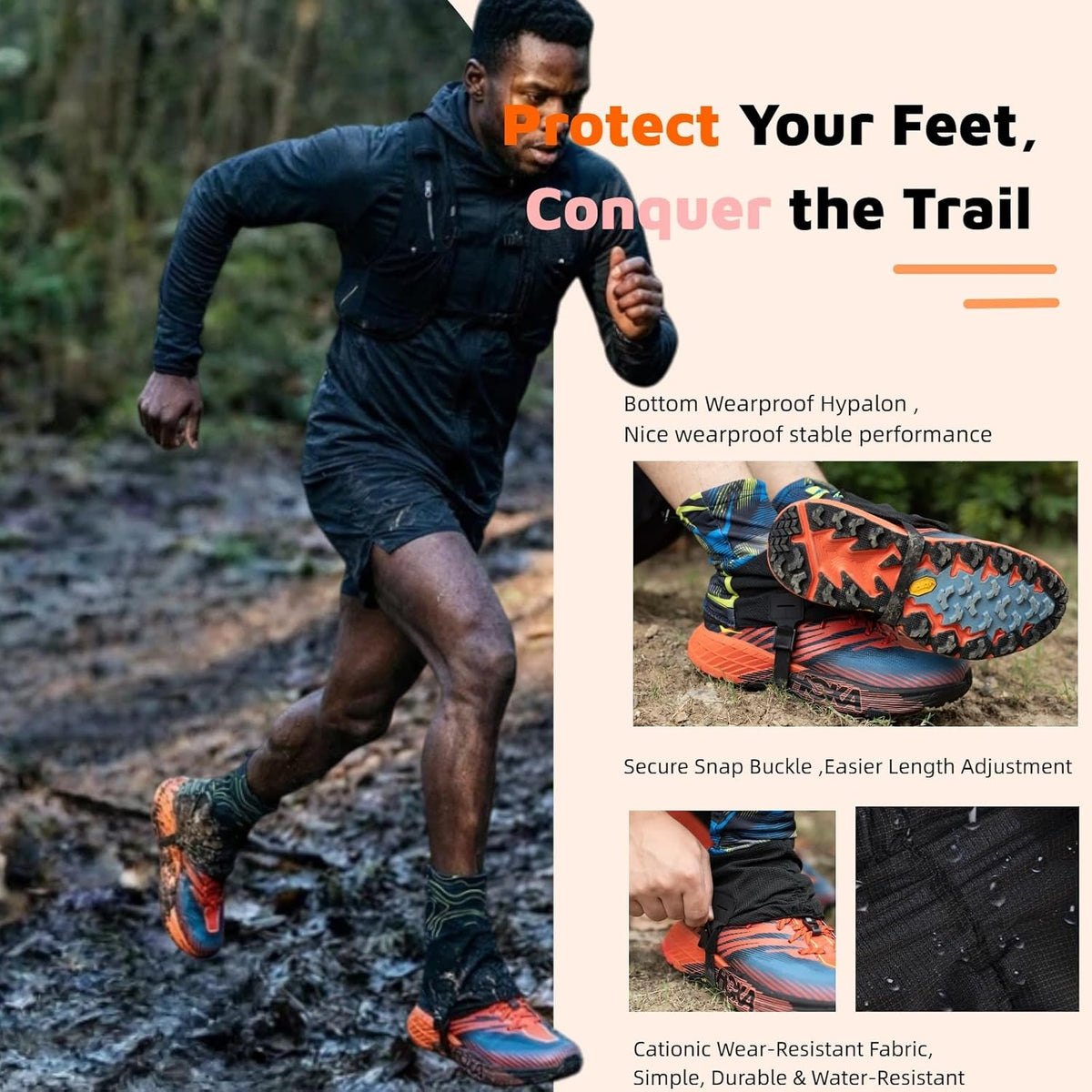 Sandproof Shoe Covers,Waterproof, Breathable, Gaiters Protect Against Mud, Sand, Rain, Snow, Light and Adjustable,Short for Men and Women, for Camping, Fishing, Hiking, Mountain Climbing