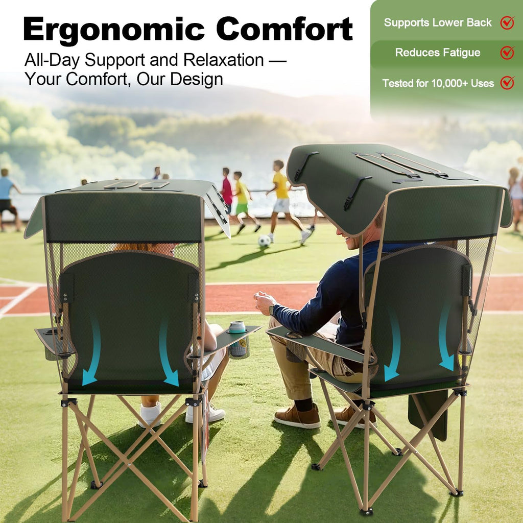 VTOY Portable Folding Camping Chair with Canopy, Outdoor Sun Shade Chair