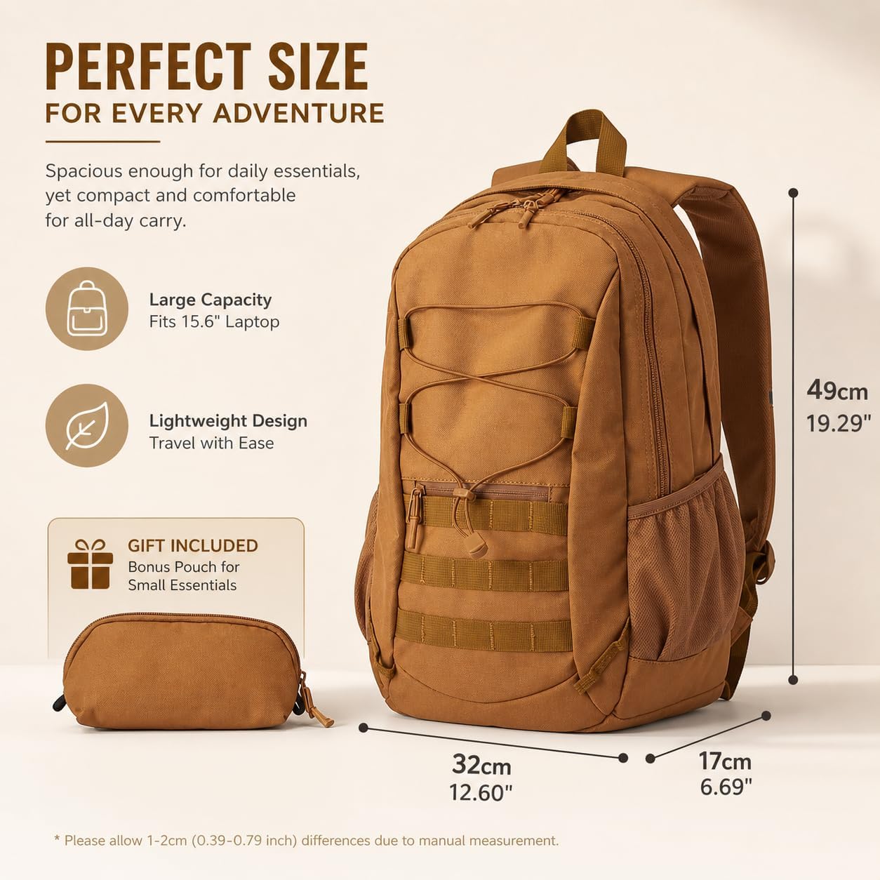 Hiking Travel Backpacks Men and Women, Lightweight Waterproof Laptop Backpack Outdoor Camping Backpack Hiking Daypack for Travel, Trekking, Work 26L (Brown)