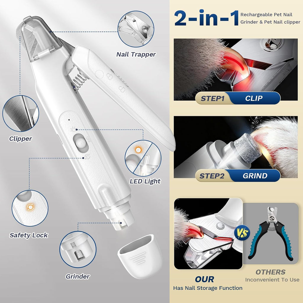 2-in-1 Dog&Cat Nail Clippers with Light, Type-c Pet Claw Trimmer & Grinder