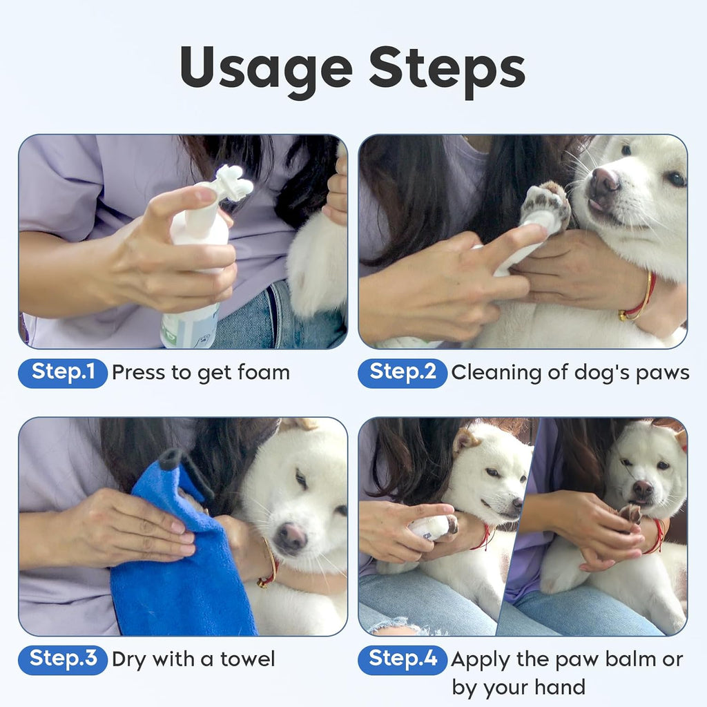 Leopong Dog Paw Cleaner Kit with Paw Balm, No-Rinse Foam, Silicone Brush