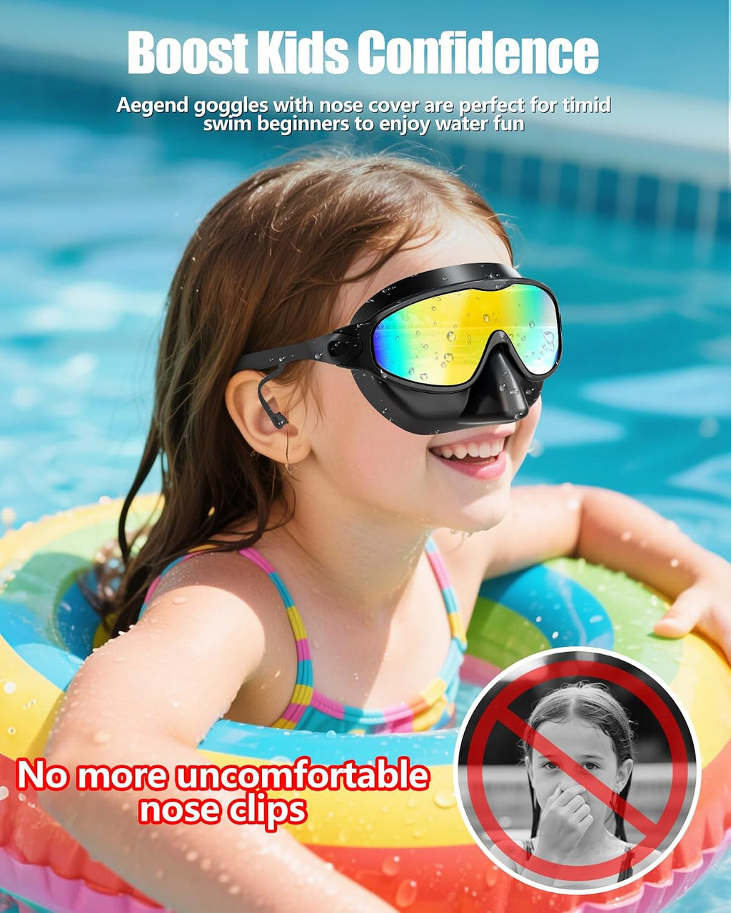 Aegend Swim Goggles with Nose Cover, 2 Pack Wide View Swimming Mask Anti-Fog/UV