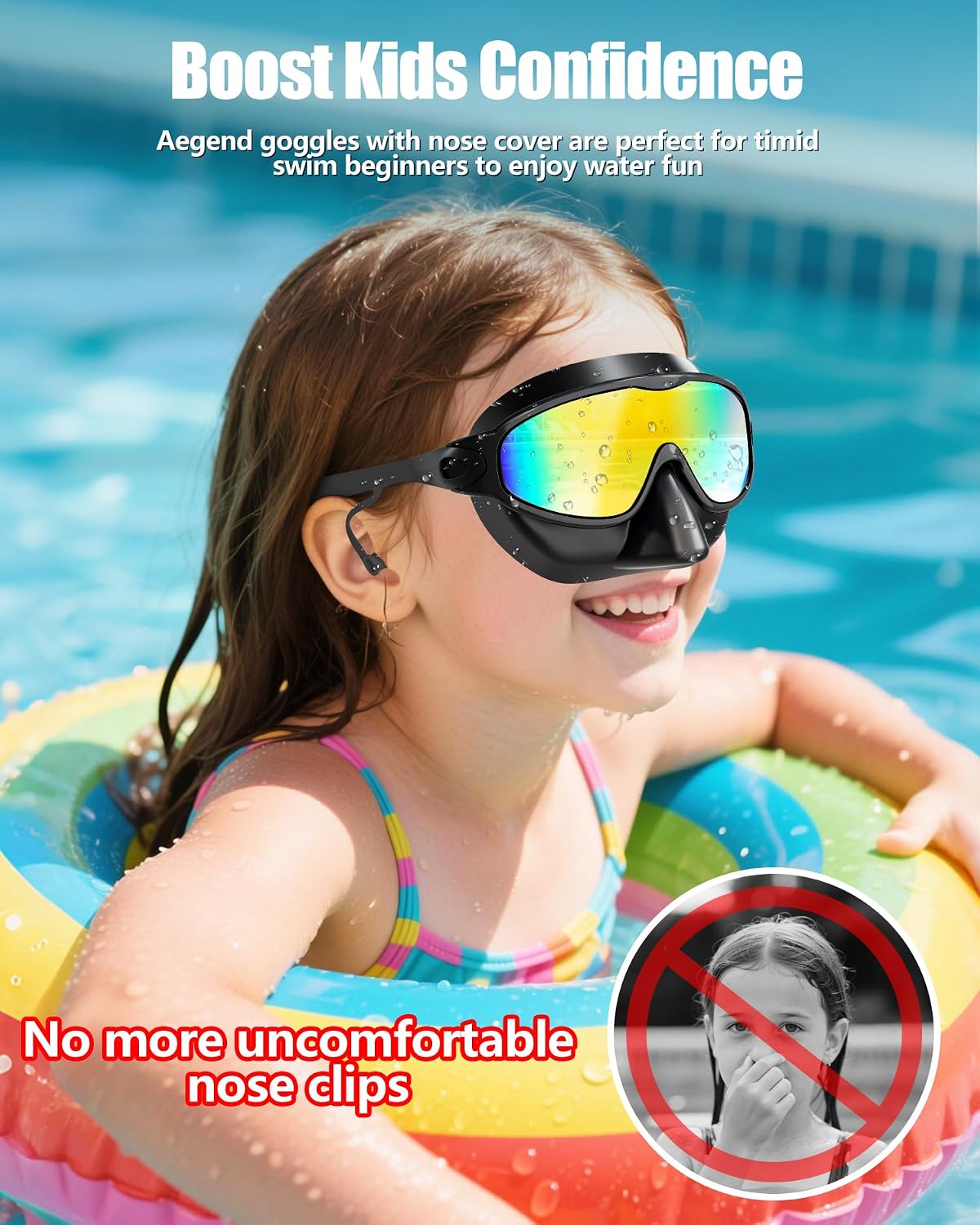 Aegend Swim Goggles with Nose Cover, 2 Pack Wide View Swimming Mask Anti-Fog/UV