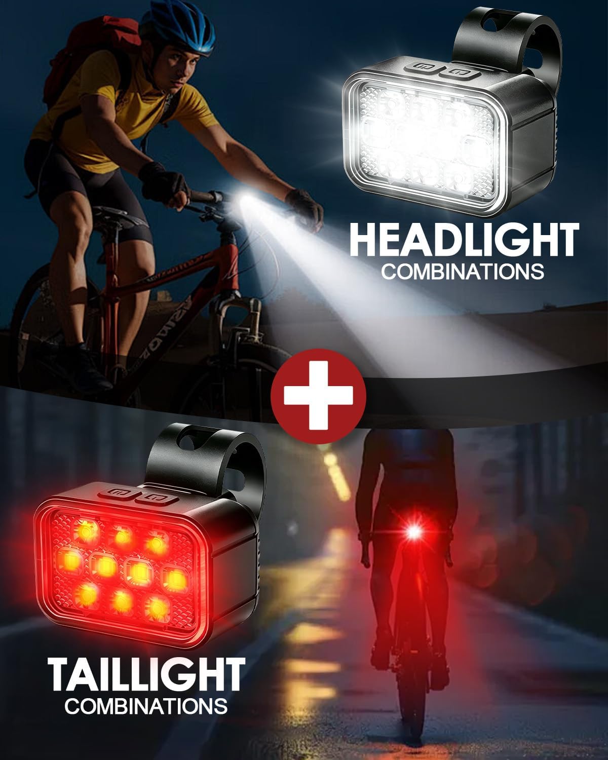 Victoper 10 LED Bike Light, 8+9 Modes USB Rechargeable Bicycle Lite, High Lumens Super Bright Bike Headlight & Taillight Set, Waterproof Safety Bike Front & Rearlight for Road, Night Riding