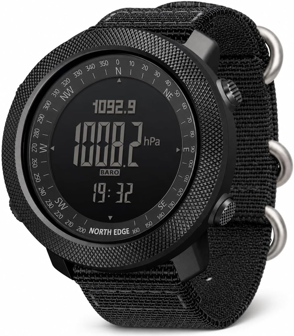 NORTH EDGE Military Watch for Men Large Face Tactical Survival Digital Wrist Watch with Altimeter, Compass, Barometer, Waterproof, Pedometer for Outdoor Sports & Hiking (Apache)