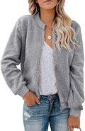 MIROL Women's Fall Fleece Bomber Jacket Trendy Sherpa Winter Coat Fuzzy Casual Long Sleeve Zip Up Loose Fit Jackets
