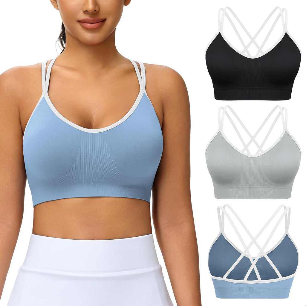 VEQKING Strappy Cross Back Women Sports Bras with Removable Cups