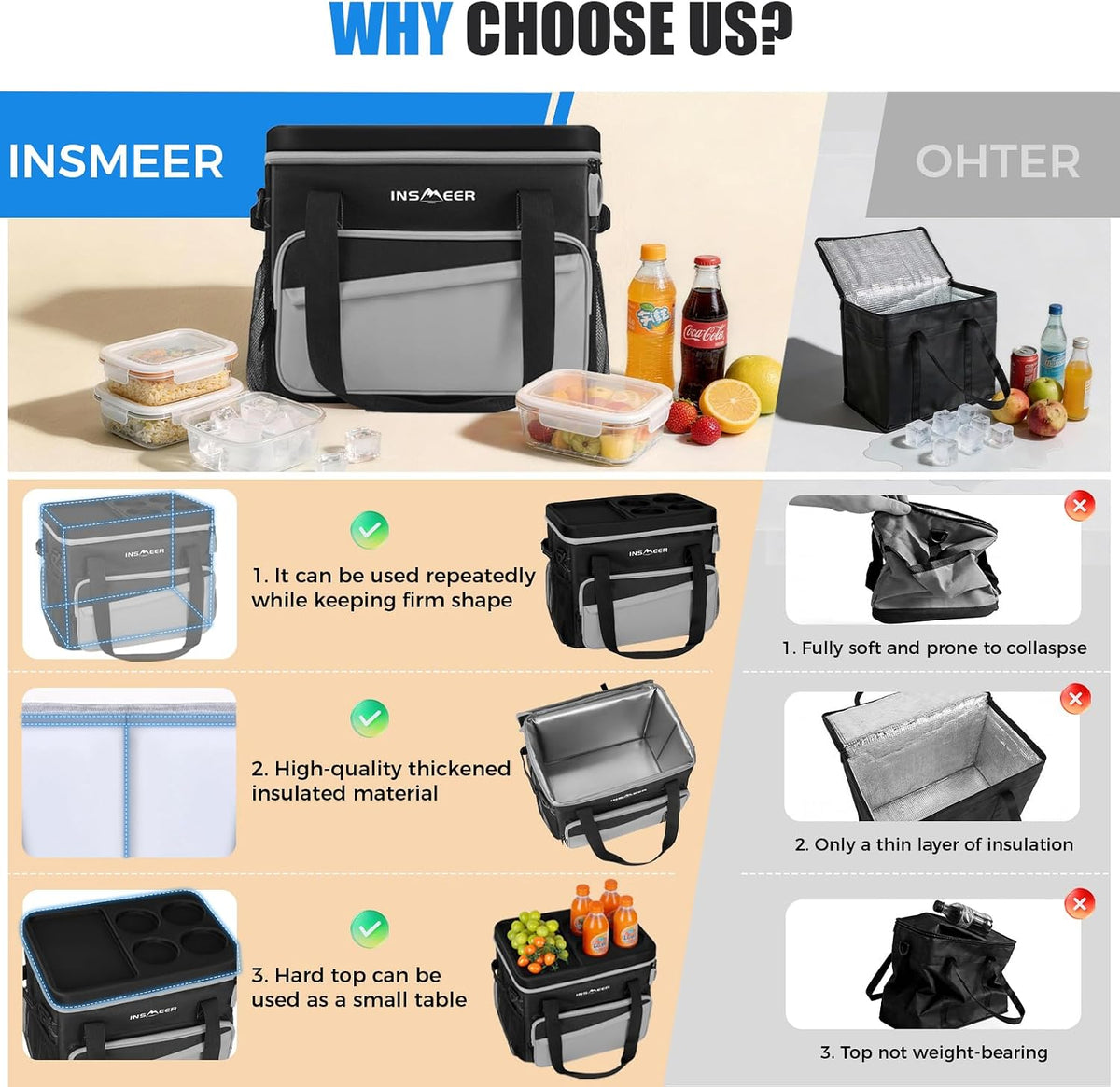 INSMEER Collapsible Cooler with Hard Shell & 4 Cup Holders - 55 Cans