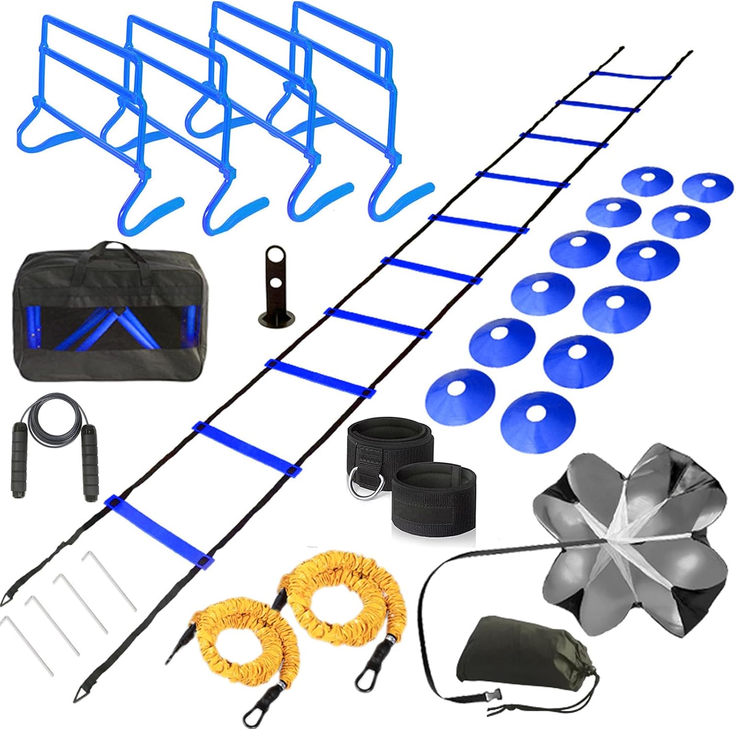 Adjustable Speed Training Hurdles Fitness & Speed Training Equipment with Agility Ladder - Plyometric Fitness & Speed Training – Hurdle/Obstacles for Soccer, Football, Track & Field