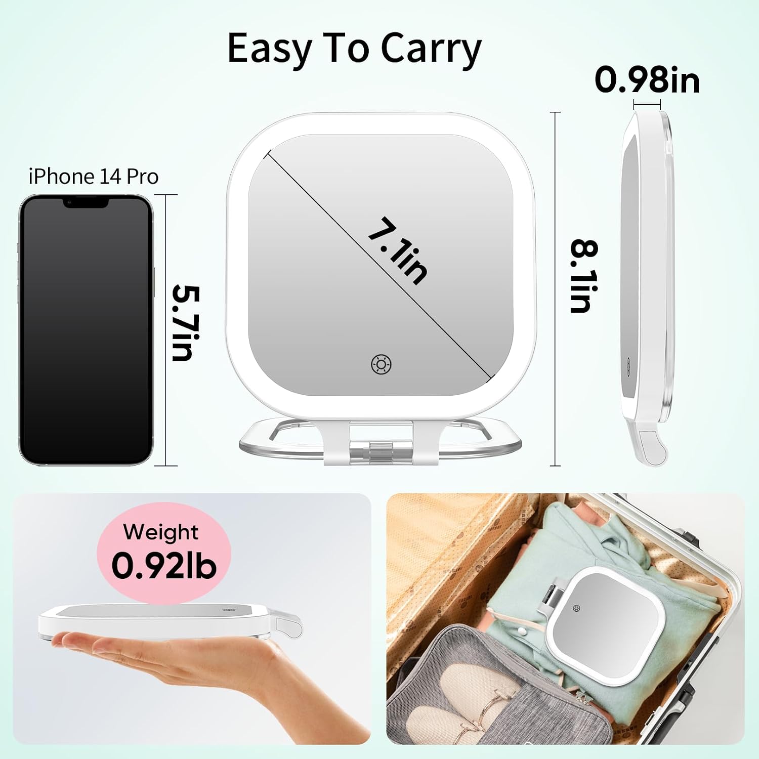 FASCINATE 7" Rechargeable Travel Makeup Mirror 30X Magnification (White)