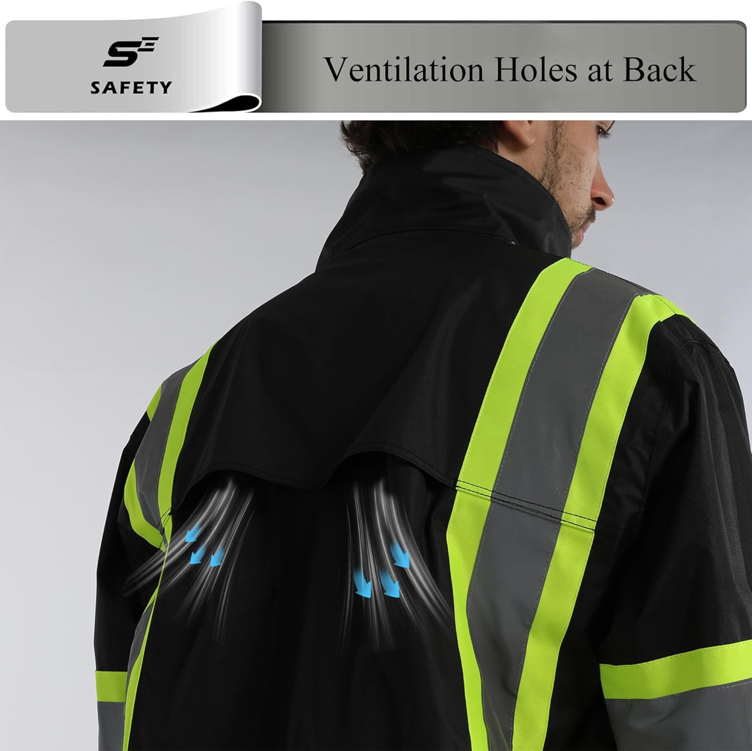 sesafety Hi Vis Rain Jacket, Rain Suits for Men Waterproof withBlack Bottom